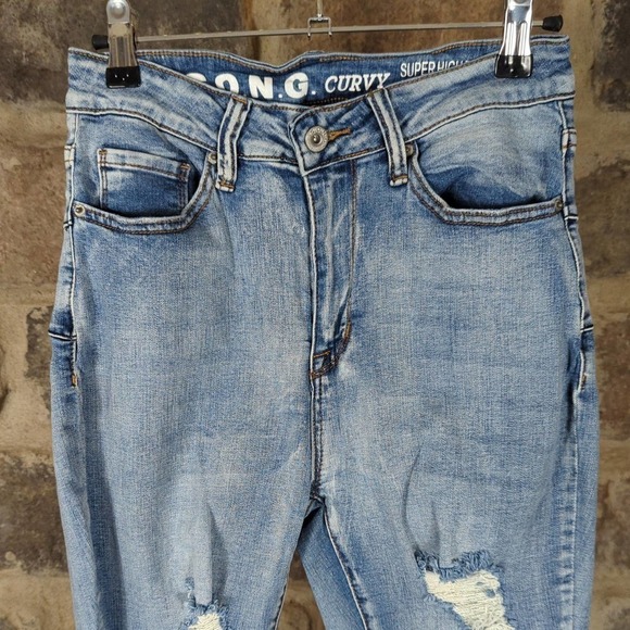 S. O. N. G. Jeans Curvy Acid Washed Junior's Size‎ 7 Skinny Stretch Distressed - Picture 2 of 12